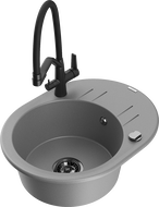 Mexen Kevin мивка от гранит с 1 камера с кухненски смесител Duo, сива - 6517-71-671701-70-B