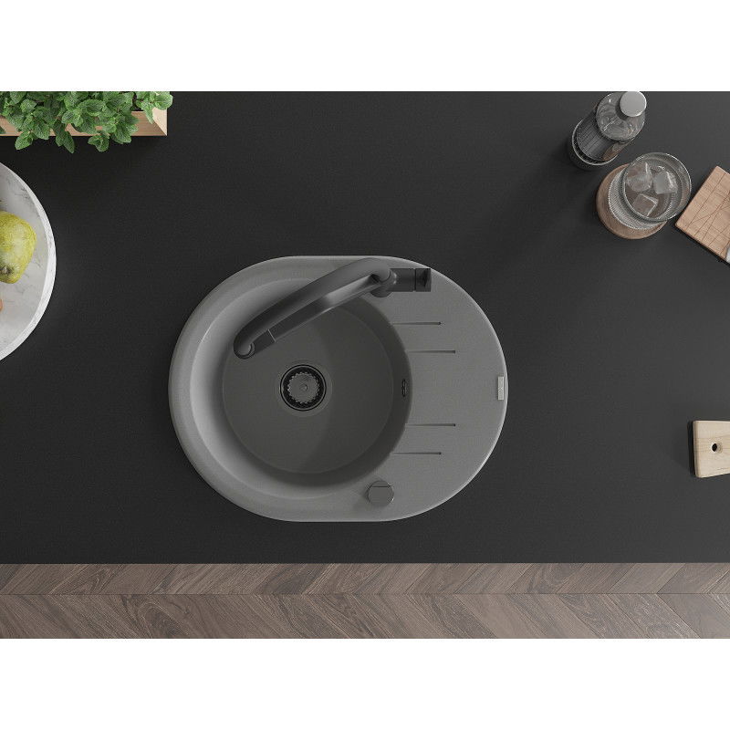 Mexen Kevin мивка от гранит с 1 камера с кухненски смесител Duo, сива - 6517-71-671701-70-B