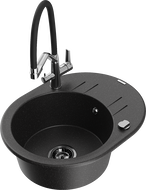 Mexen Kevin гранитна мивка с 1 отделение и кухненски смесител Duo, черен/сребърен металик - 6517-73-671701-07-B