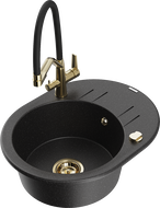 Mexen Kevin кухненска мивка от гранит с 1 отделение и кухненски смесител Duo, черен/сребърен металик - 6517-73-671701-57-G