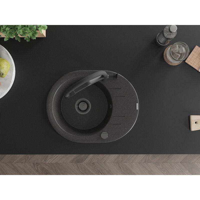 Mexen Kevin гранитна мивка с 1 отделение с кухненски смесител Duo, черен с