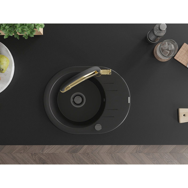 Mexen Kevin 1-камерна гранитна мивка с кухненски смесител Duo, черен - 6517-77-671701-57-B