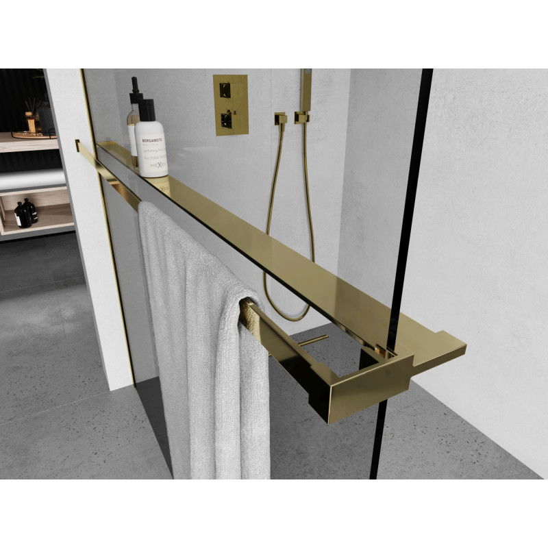 Mexen рафт за душ преграда с релса за кърпи, златен - 800-02-50