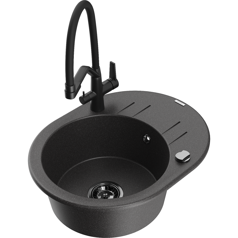 Mexen Kevin гранитна мивка с 1 отделение с кухненски смесител Duo, черен с