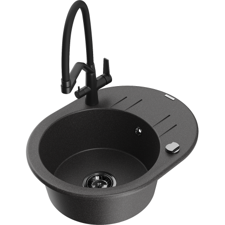 Mexen Kevin гранитна мивка с 1 отделение с кухненски смесител Duo, черен с