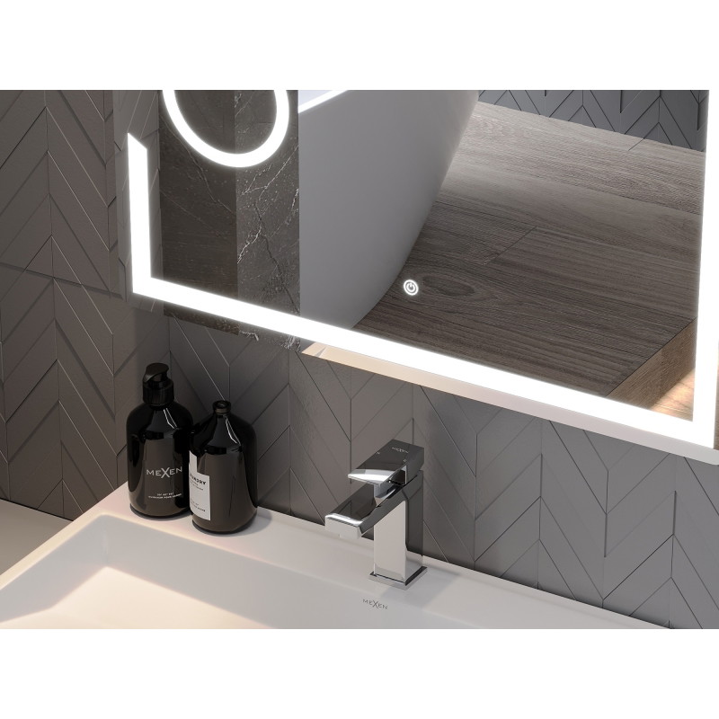 Mexen Onyx Огледало за баня с осветление и козметично огледалце 100 x 80 cm, LED