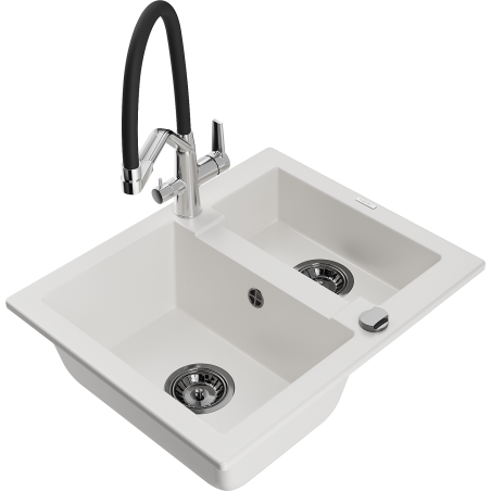Mexen Carlos гранитна мивка с 1,5 отделения с кухненски смесител Duo, бяла