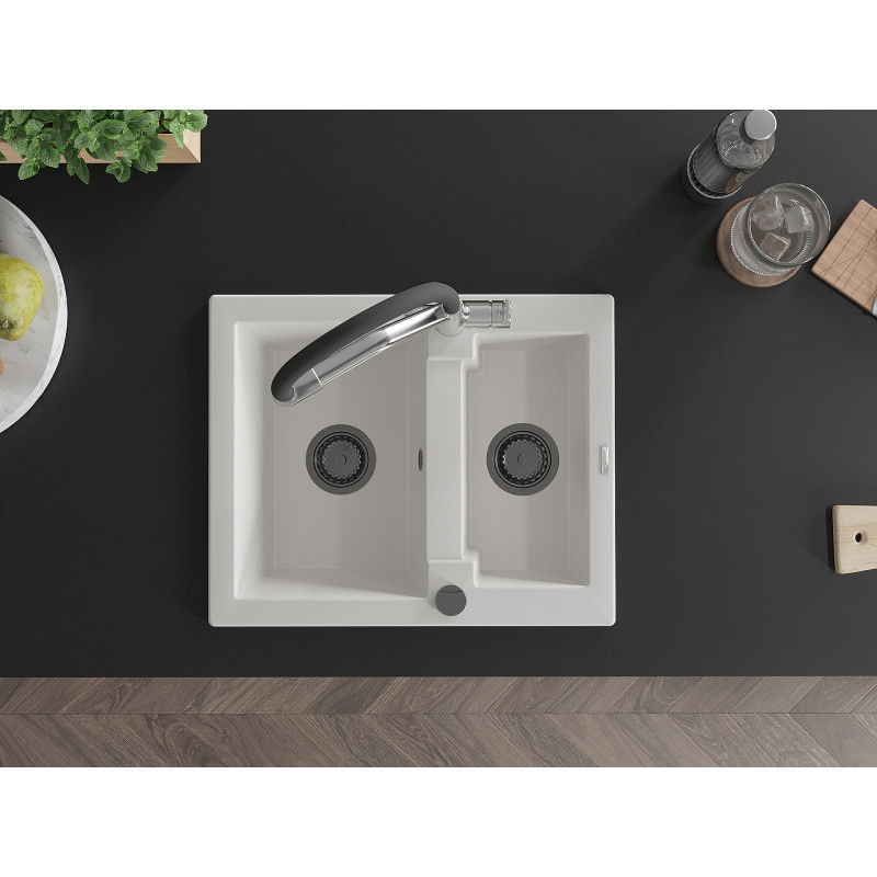 Mexen Carlos гранитна мивка с 1,5 отделения с кухненски смесител Duo, бяла