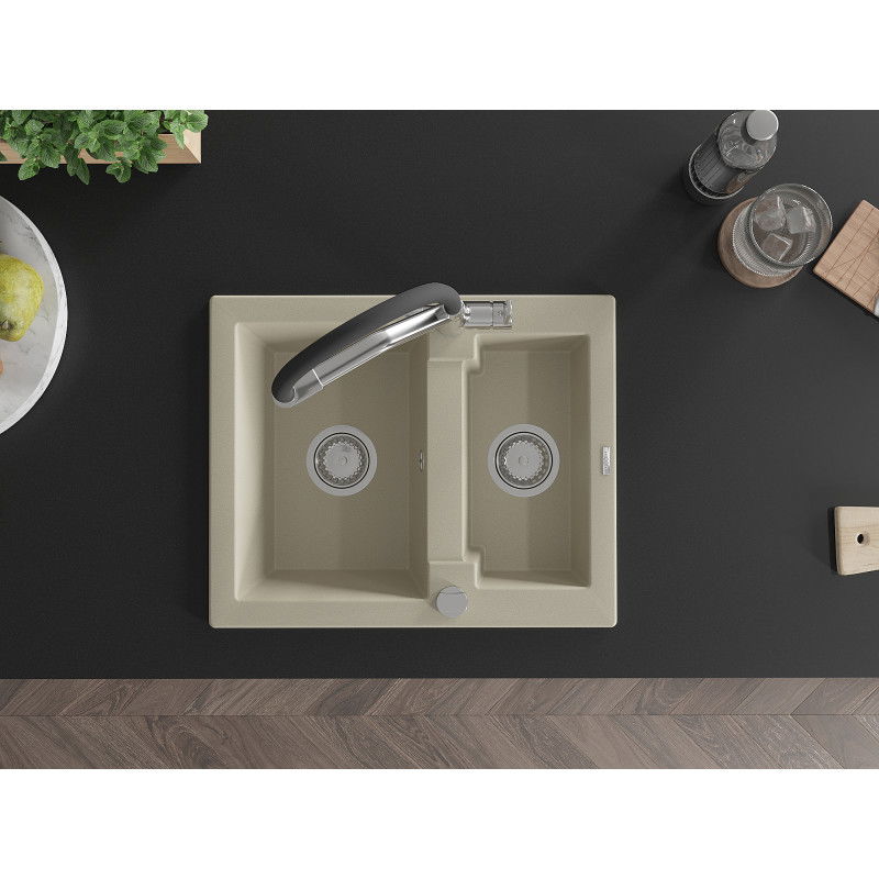 Mexen Carlos гранитна мивка с 1,5 купи и кухненски смесител Duo, бежов - 6518-69-671701-07