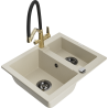 Mexen Carlos гранитна мивка с 1,5 камери с кухненска батерия Duo, бежова - 6518-69-671701-57-B