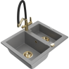 Mexen Carlos гранитна мивка 1,5-коморна с кухненски смесител Duo, сив - 6518-71-671701-57-G