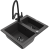 Mexen Carlos гранитна мивка 1,5-камерна с кухненски смесител Duo, черно накъдрено - 6518-76-671701-70-B