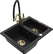 Mexen Carlos гранитна кухненска мивка с 1,5 камери и кухненски смесител Duo, черен - 6518-77-671701-57-G