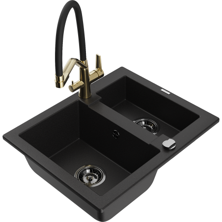 Mexen Carlos гранитна мивка 1,5 отделения с кухненски смесител Duo, черен - 6518-77-671701-57-B