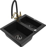 Mexen Carlos гранитна мивка 1,5 отделения с кухненски смесител Duo, черен - 6518-77-671701-57-B