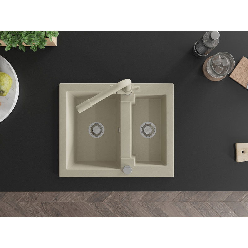 Mexen Carlos гранитна мивка с 1,5 корита с кухненски смесител Duero, бежова - 6518-69-671600-69