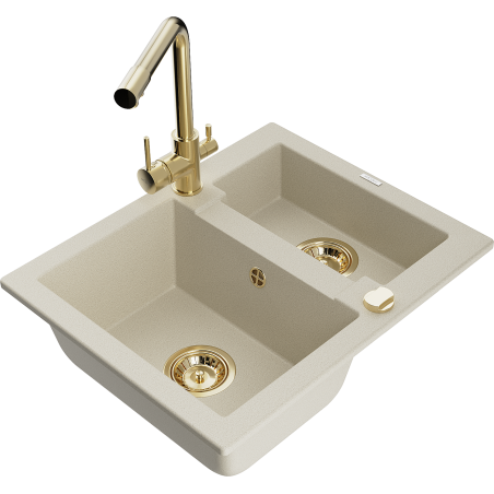 Mexen Carlos гранитна мивка с 1,5 камери с кухненски смесител Duero, бежова