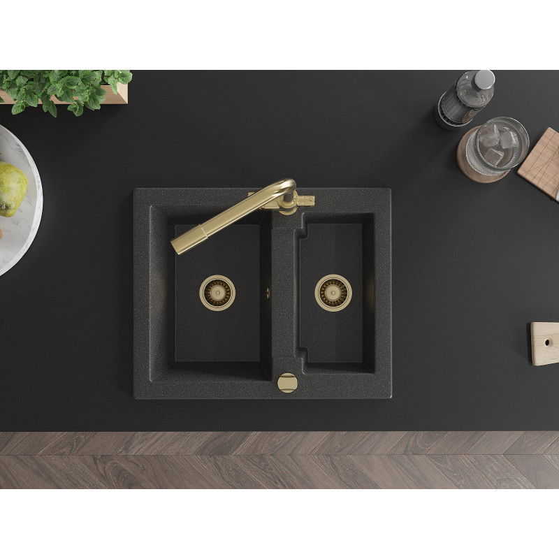 Mexen Carlos гранитна мивка с 1,5 камери с кухненски смесител Duero, черна на