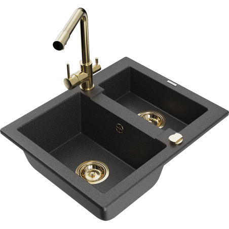Mexen Carlos гранитна мивка с 1,5 камери с кухненски смесител Duero, черна на