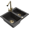 Mexen Carlos гранитна мивка с 1,5 камери с кухненски смесител Duero, черна на