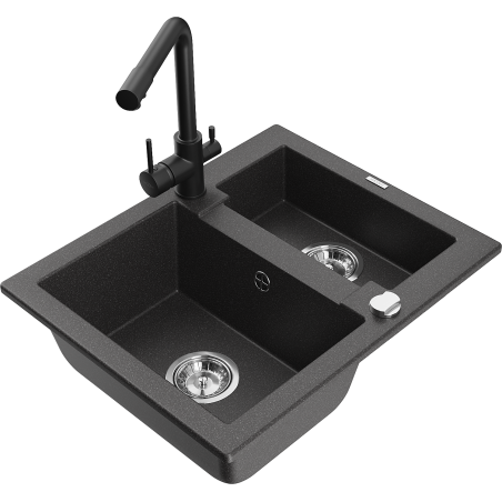 Mexen Carlos гранитна мивка с 1,5 камери с кухненски смесител Duero, черен с