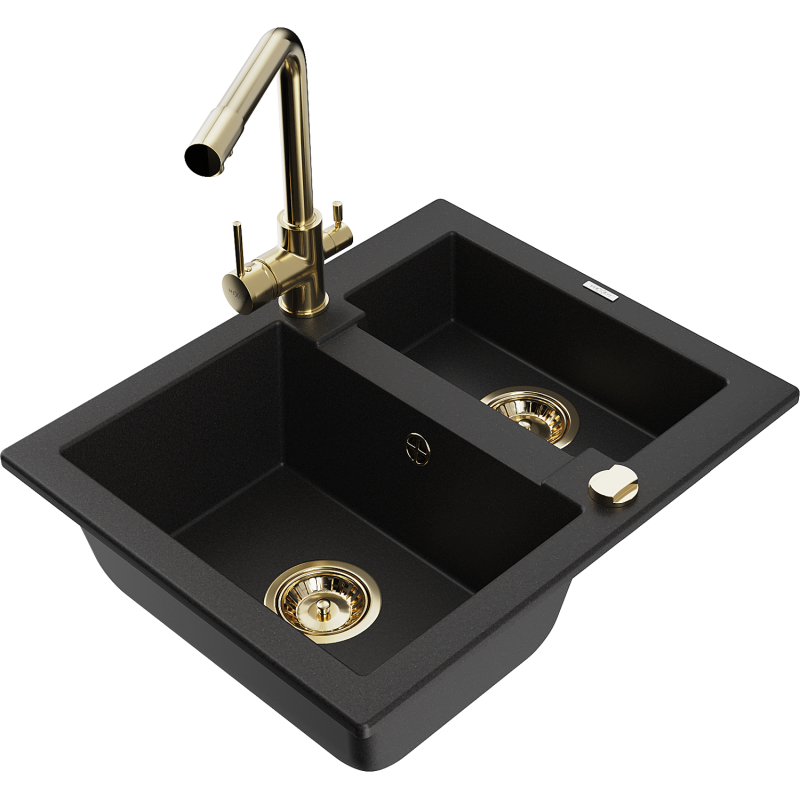 Mexen Carlos гранитна мивка 1,5-коморова с кухненски смесител Duero, черен - 6518-77-671600-50