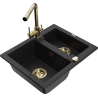 Mexen Carlos гранитна мивка 1,5-коморова с кухненски смесител Duero, черен - 6518-77-671600-50