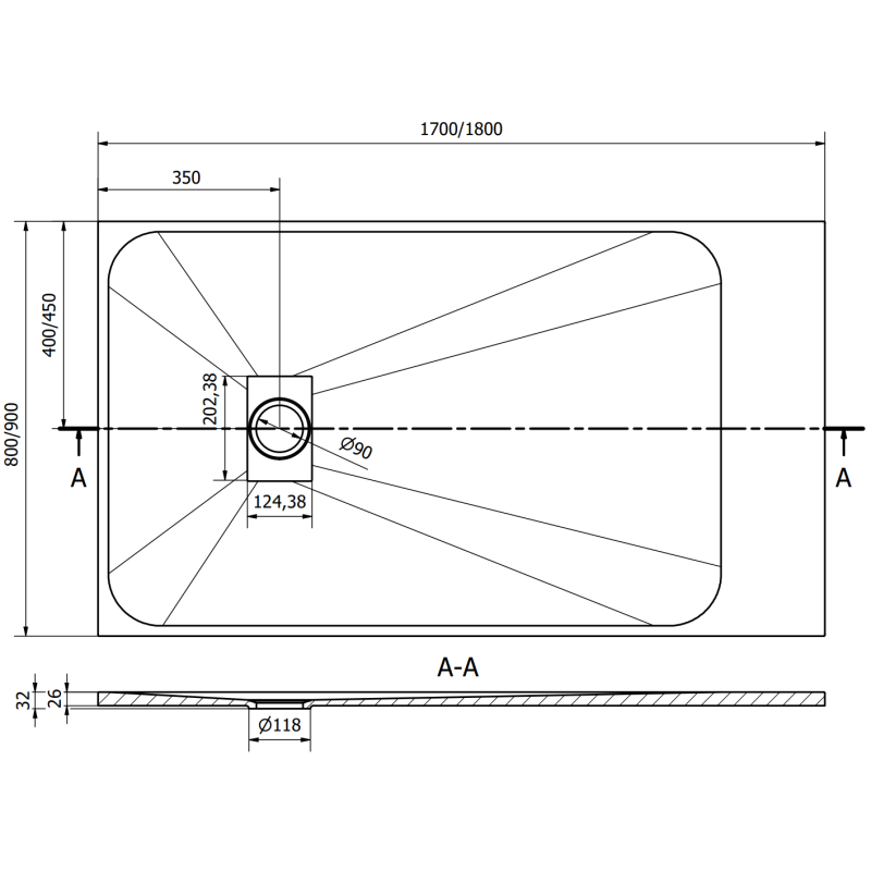 Mexen Hugo правоъгълно душово корито SMC 170 x 80 cm, бяло - 42108017