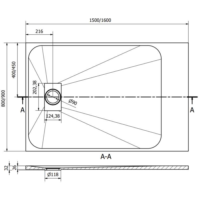Mexen Hugo правоъгълно душово корито SMC 150 x 80 см, черно - 42708015