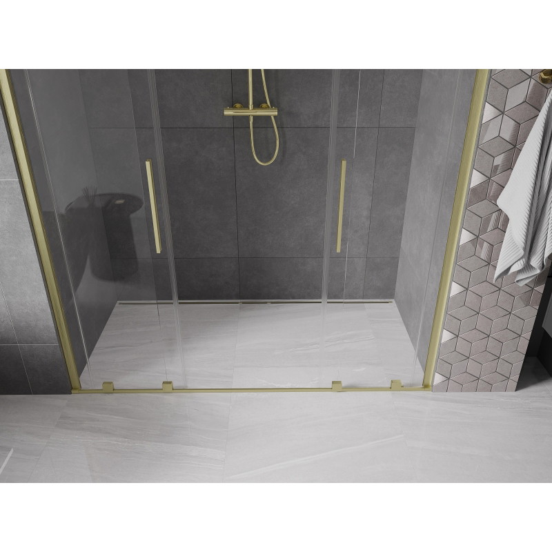 Mexen Velar Двойни плъзгащи се душ врати 170 см, прозрачен, златисто четка
