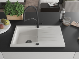 Mexen Cesar гранитна мивка с 1 отделение с отцедник и кухненски смесител Duo, бял - 6514-20-671701-70-B