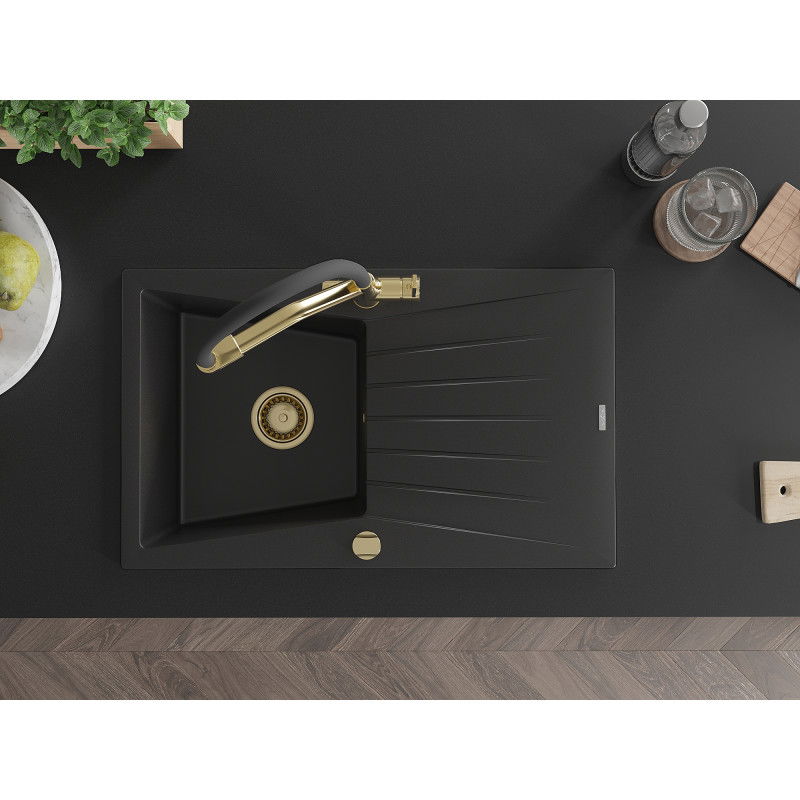 Mexen Cesar градинска мивка от гранит с 1 отделение и смесител Duo, черен - 6514-77-671701-57-G