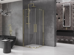 Mexen Velar Duo плъзгащ се душ кабина 80 x 80 см, прозрачен, златен - 871-080-080-02-50