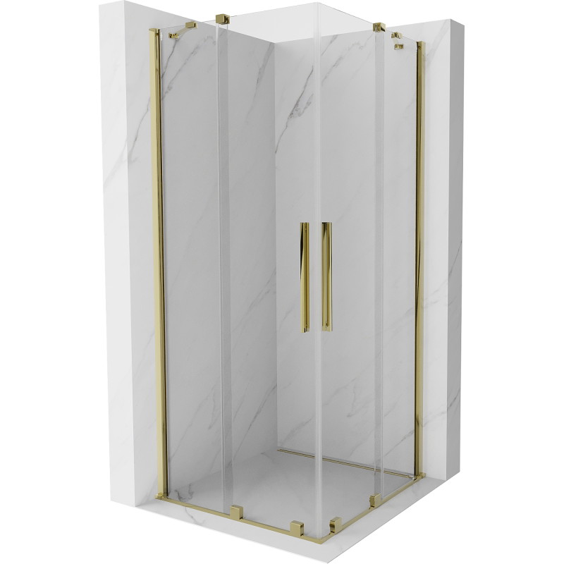Mexen Velar Дуо плъзгаща се душ кабина 90 x 90 см, прозрачна, златна - 871-090-090-02-50