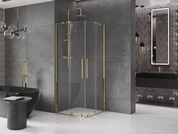 Mexen Velar Duo душ кабина с плъзгаща се врата 90 x 90 см, прозрачен, златен - 871-090-090-02-50