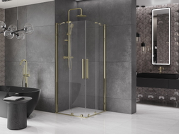 Mexen Velar Дуо плъзгаща се душ кабина 90 x 90 см, прозрачна, златна - 871-090-090-02-50
