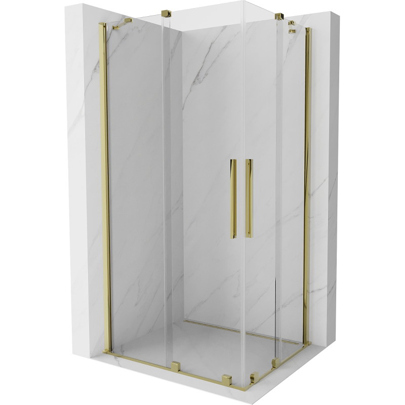 Mexen Velar Дуо плъзгаща се душ кабина 90 x 80 см, прозрачна, златна - 871-090-080-02-50