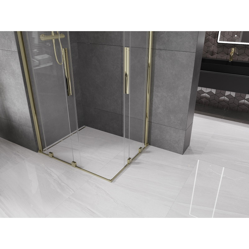 Mexen Velar Двойна плъзгаща душ кабина 90 x 80 см, прозрачна, златна - 871-090-080-02-50