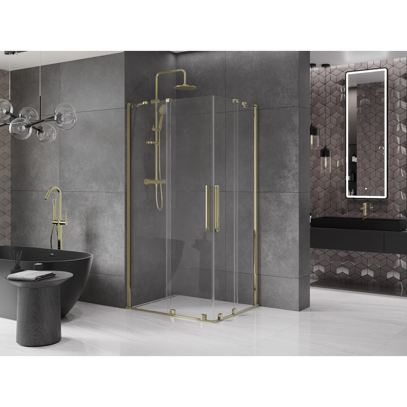 Mexen Velar Двойна плъзгаща душ кабина 90 x 80 см, прозрачна, златна - 871-090-080-02-50