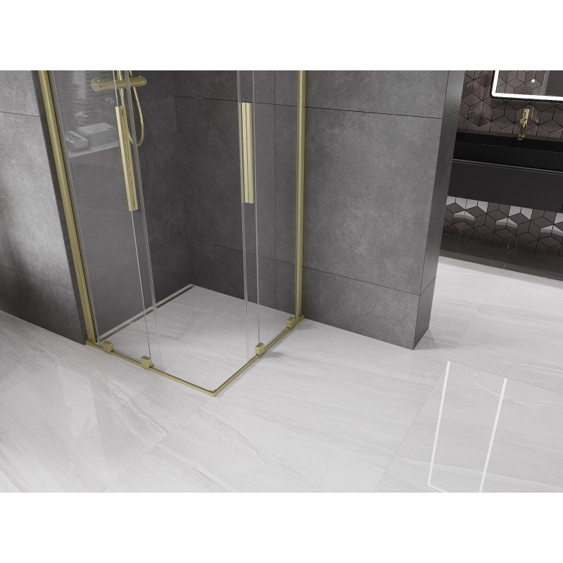 Mexen Velar Duo плъзгаща се душ кабина 80 x 80 см, прозрачна, златна четкана