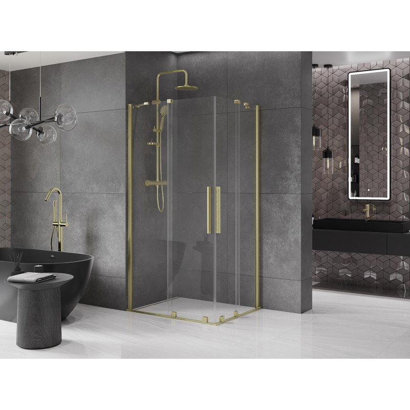 Mexen Velar Duo плъзгаща се душ кабина 100 x 90 см, прозрачна, златна с четкана