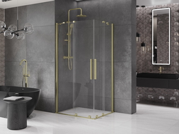 Mexen Velar Duo душ кабина с плъзгаща се врата 100 x 90 см, прозрачен, златен сатен - 871-100-090-02-55