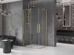 Mexen Velar Duo плъзгаща се душ кабина 100 x 90 см, прозрачна, златна с четкана