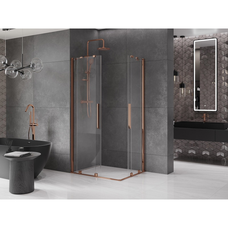 Mexen Velar Duo плъзгаща се душ кабина 90 x 80 см, прозрачна, розово злато