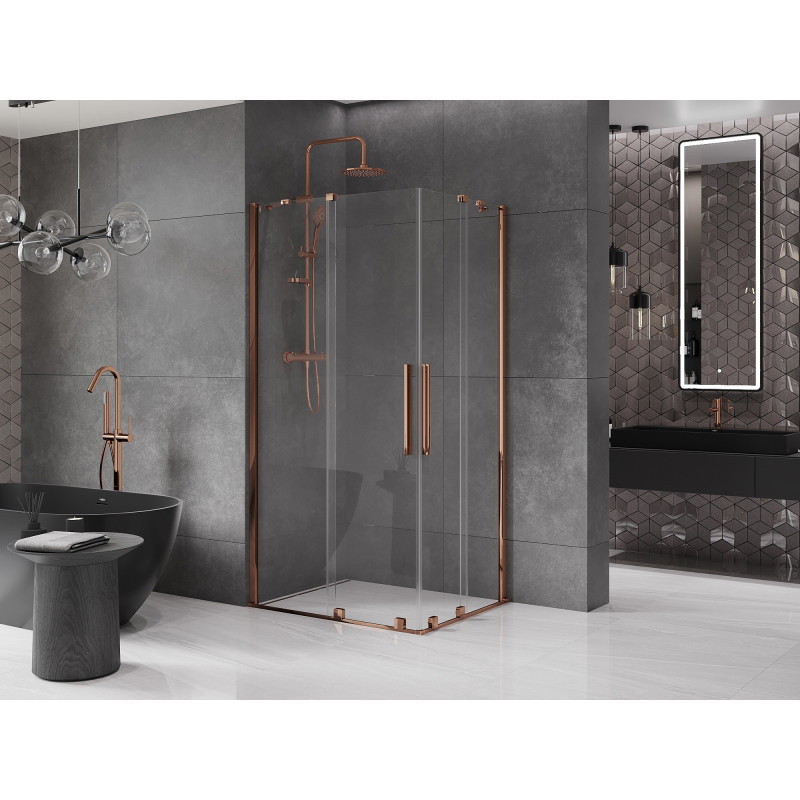 Mexen Velar Duo плъзгаща се душ кабина 90 x 80 см, прозрачна, розово злато