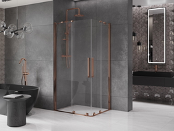 Mexen Velar Duo разтегателен душ кабина 100 x 90 см, прозрачна, розово злато - 871-100-090-02-60