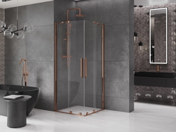 Mexen Velar Дуо плъзгаща се душ кабина 80 x 80 см, прозрачна, розово злато