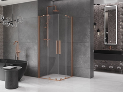 Mexen Velar Duo душ кабина със сгъваеми врати 80 x 80 см, прозрачна, четка бронз - 871-080-080-02-65