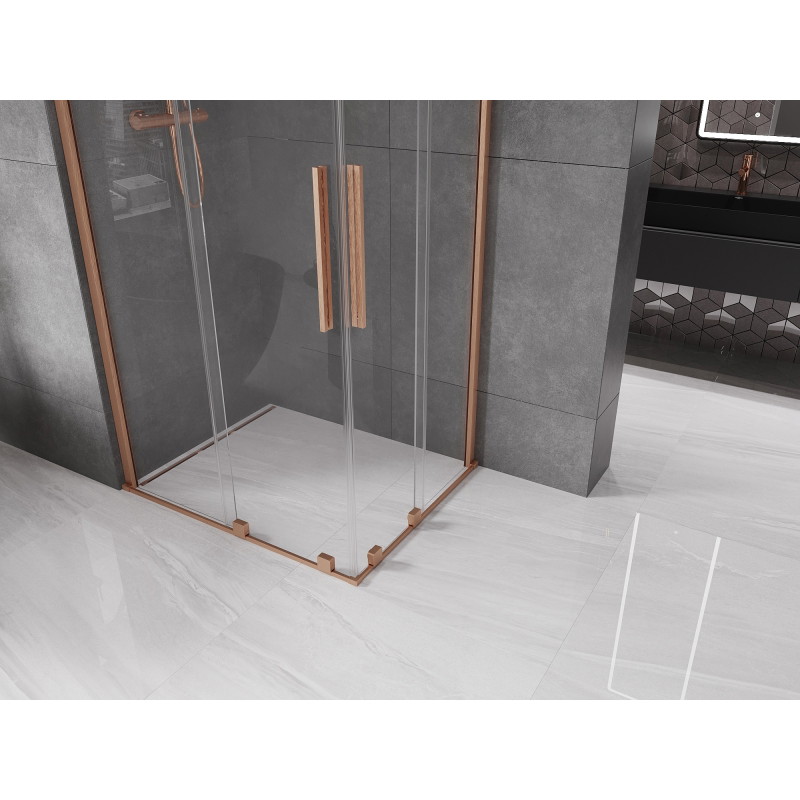 Mexen Velar Двойна плъзгаща се душ кабина 90 x 80 см, прозрачна, четкана мед