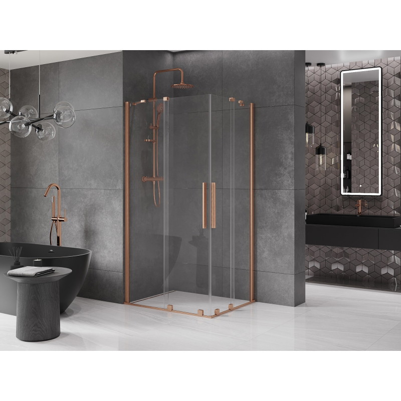Mexen Velar Двойна плъзгаща се душ кабина 90 x 80 см, прозрачна, четкана мед